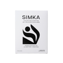 SIMKA cooling and hydrating bio-cellulose facial mask packaging on a white background