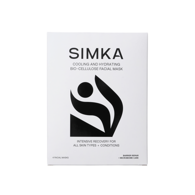 SIMKA cooling and hydrating bio-cellulose facial mask packaging on a white background